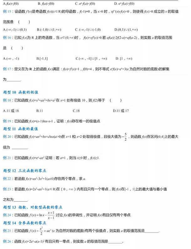 高中必考数学题型清单 高中必考数学题型清单